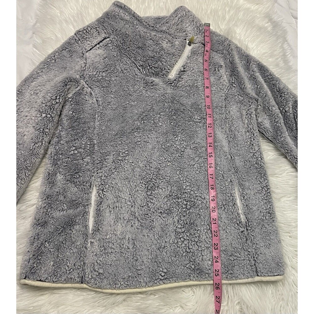 St. Johns Bay Fleece Pullover Quarter Zip Womens Sz M Faux Fur Gray Soft Cozy - Picture 12 of 13